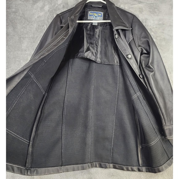 Neutral Zone Coat Womens Small Black Faux Leather  Longline Button Front Vintage - Picture 10 of 15
